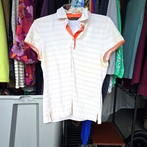 Tommy Bahama White and Orange Striped Polo Shirt Size M ( SMOKE FREE HOME)